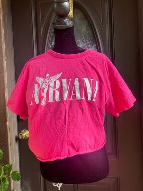NIRVANA Bright Pink cropped Graphic Tee with White Logo